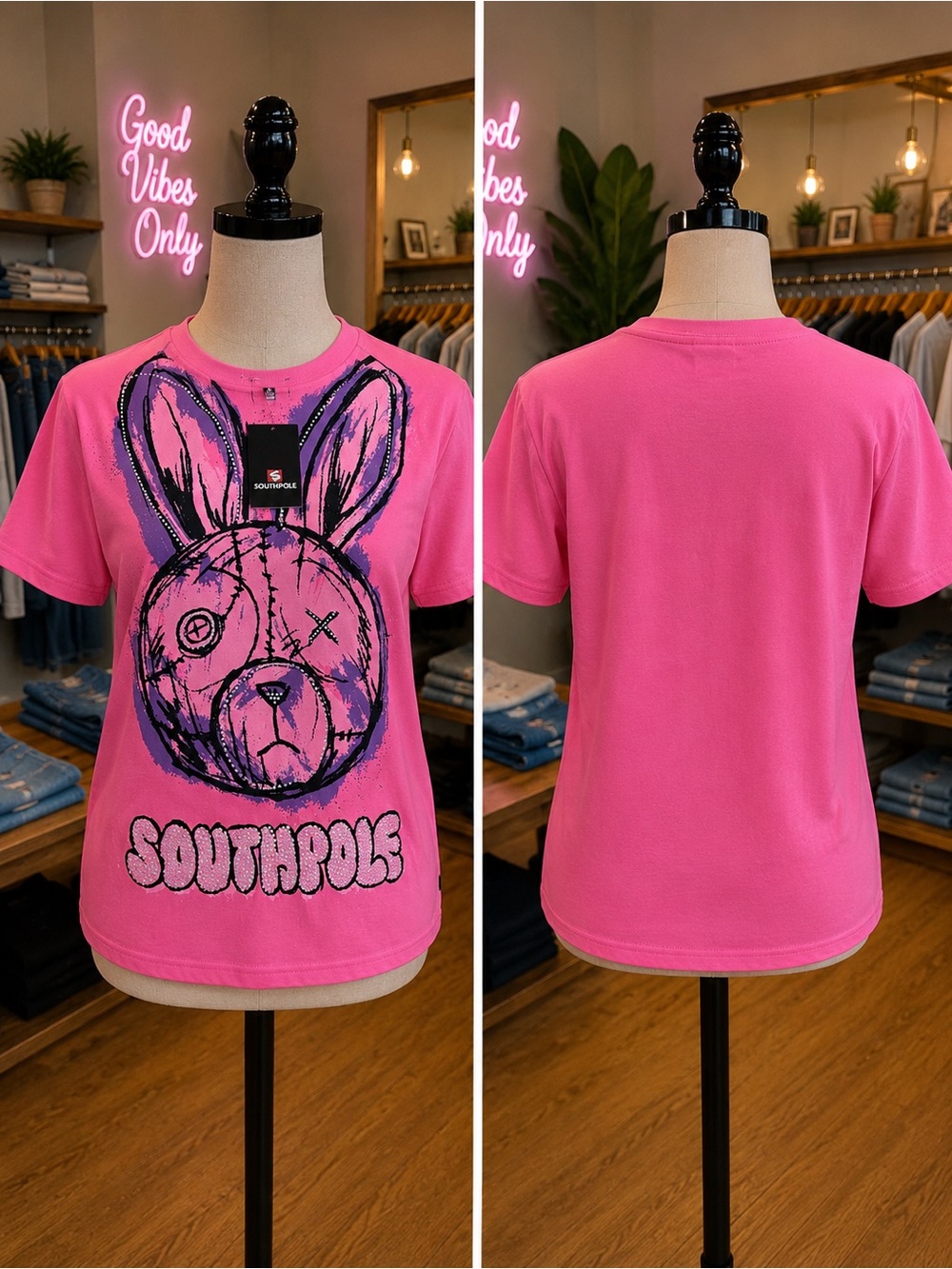 South Pole Bright Pink Graphic Bunny Short-Sleeve Tee